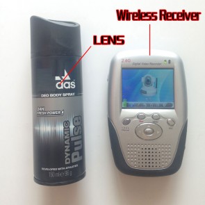 2.4GHz Wireless Spy Camera in Body Spray Bottle for Bathroom with Portable Receiver-100mw High Power Transmitter